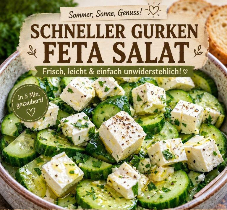 Gurken-Feta-Salat mit roten Zwiebeln, Olivenöl und frischen Kräutern