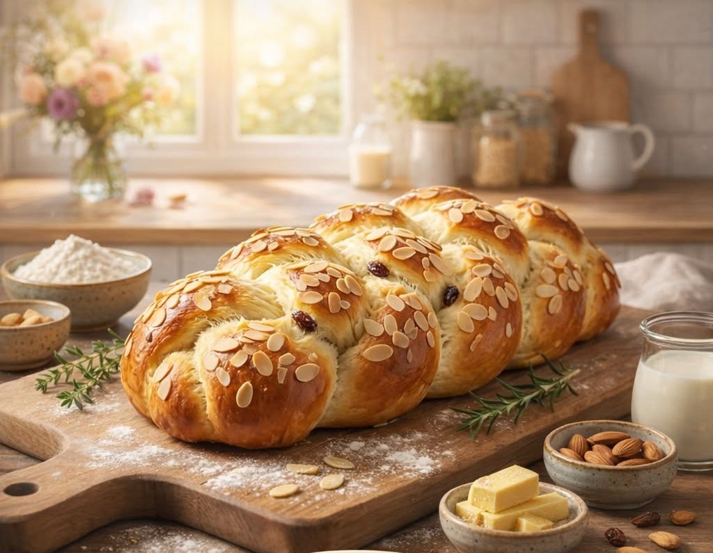 Goldbrauner Osterzopf aus süßem Hefeteig