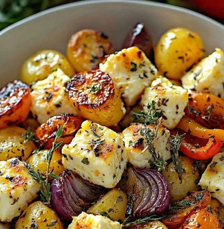 Feta-Kartoffeln mit Ofengemüse